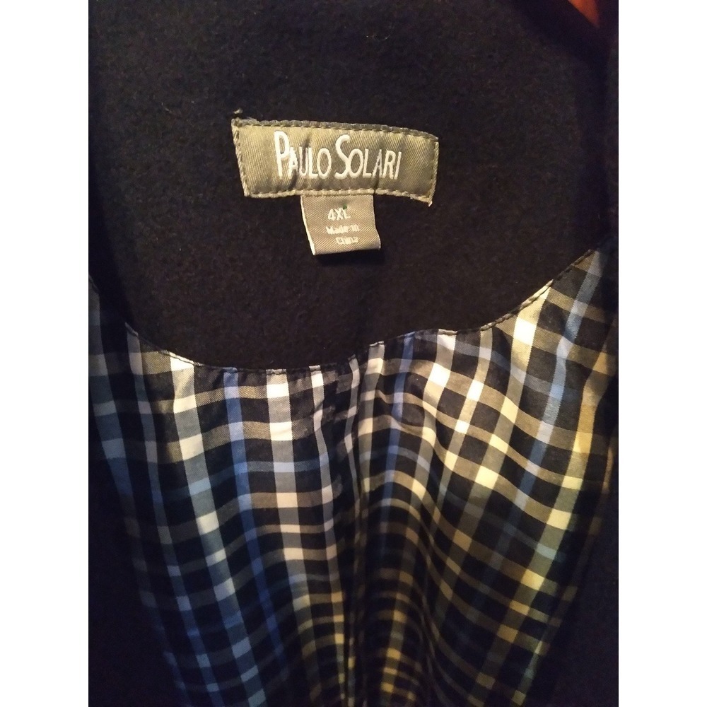 Paulo Solari‎ Mens Black Overcoat Heavy Winter Jacket Plaid Lining Size 4XL